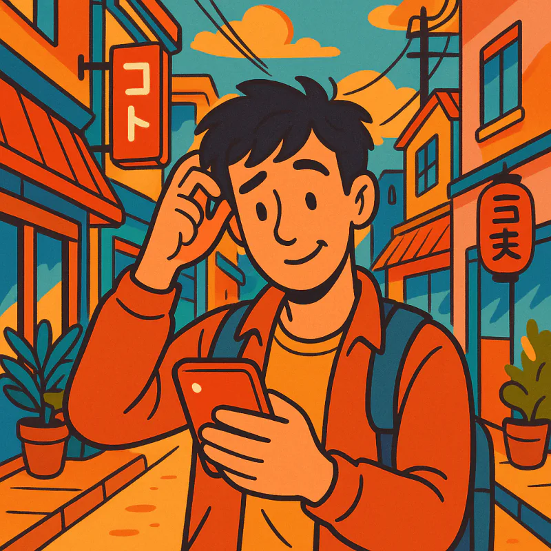 Confused foreigner reading a friendly message