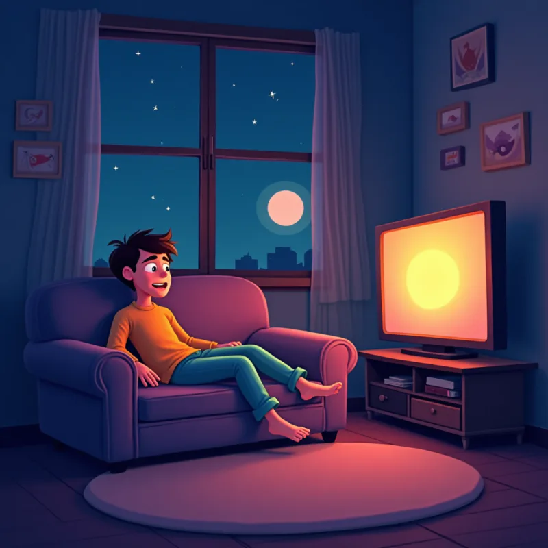 Watching Japanese TV alone on the couch at night