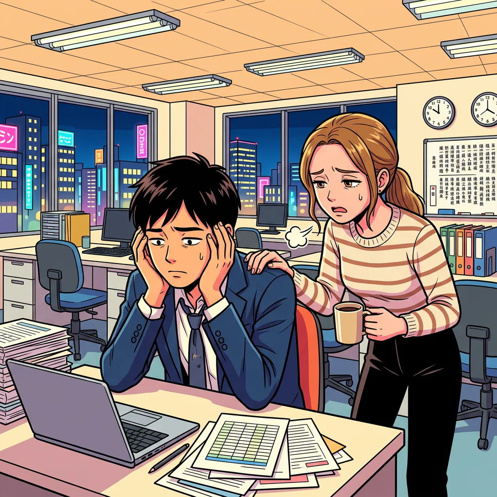 A newcomer sorts work concerns and moving concerns at a kitchen table in a new Japanese apartment.