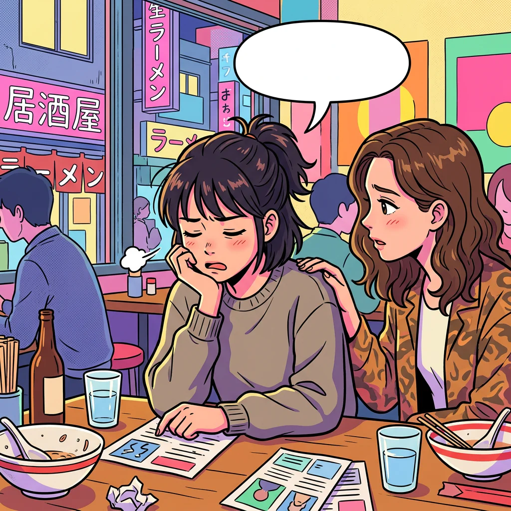 Two new friends share coffee at a neighborhood cafe after work in Japan.