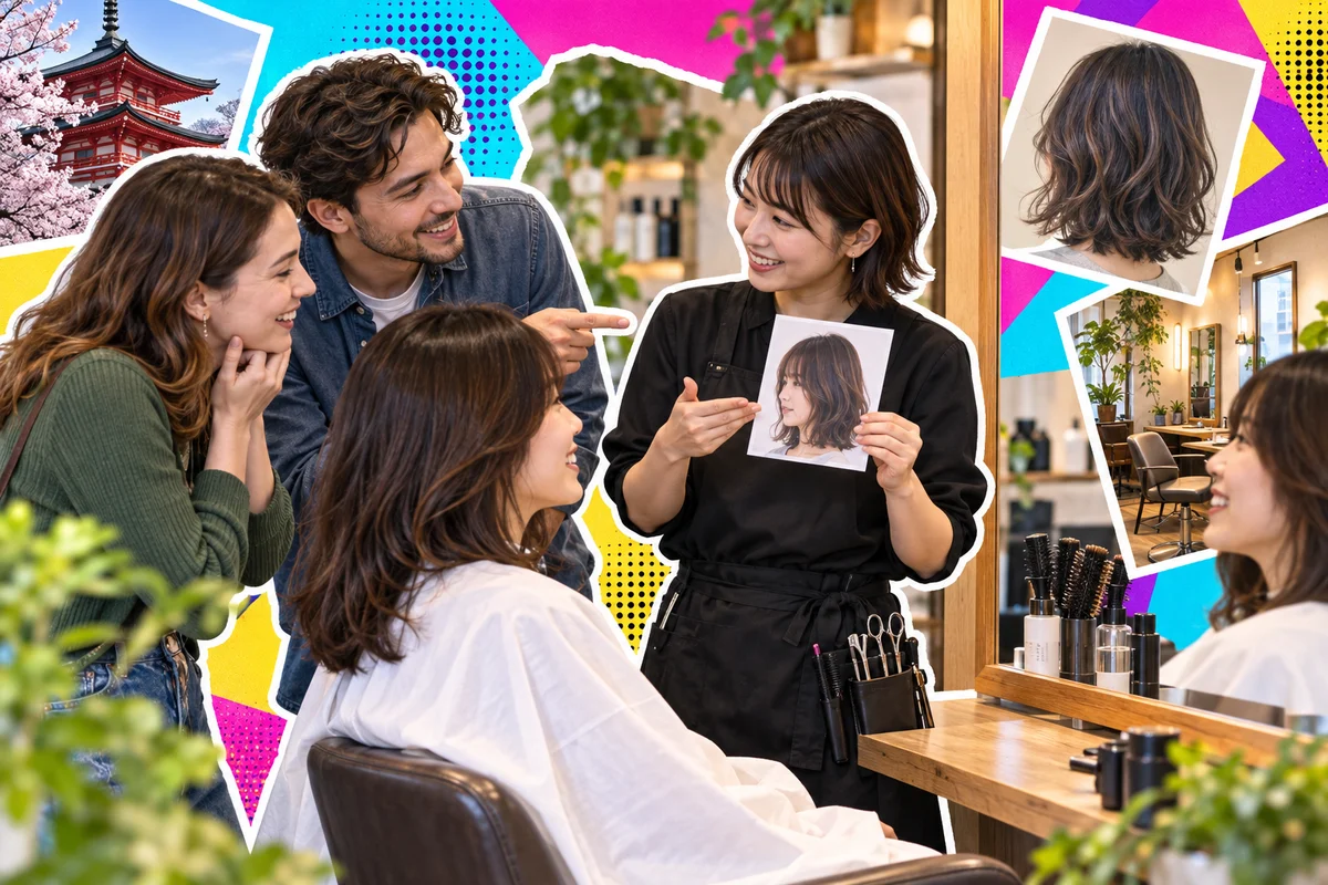 A client with natural curls and a Japanese hairstylist having a relaxed consultation