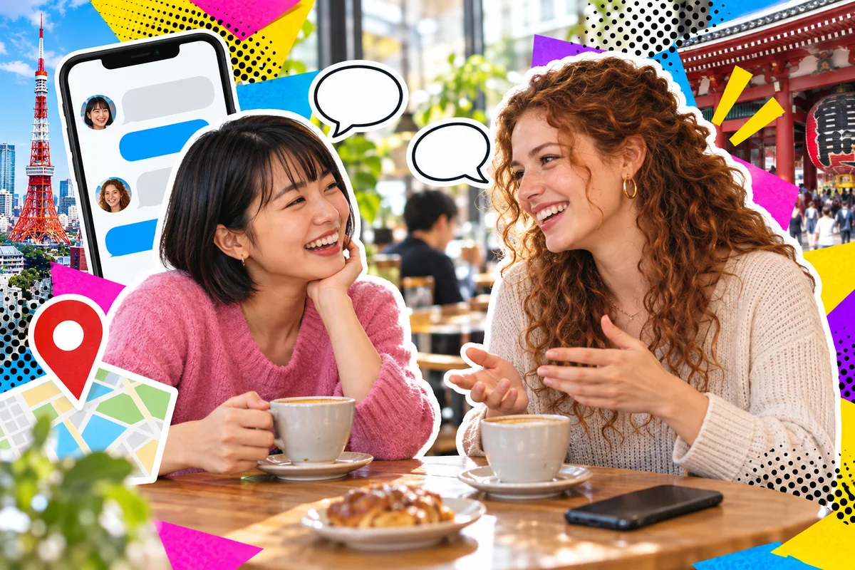 Japanese and international friends meeting over coffee