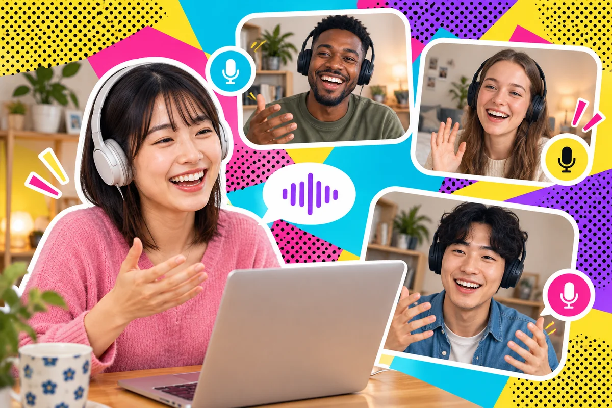 International friends enjoying an online voice conversation