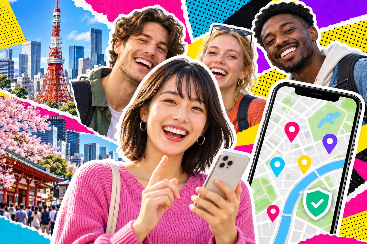Woman finding nearby friends on a map with privacy controls