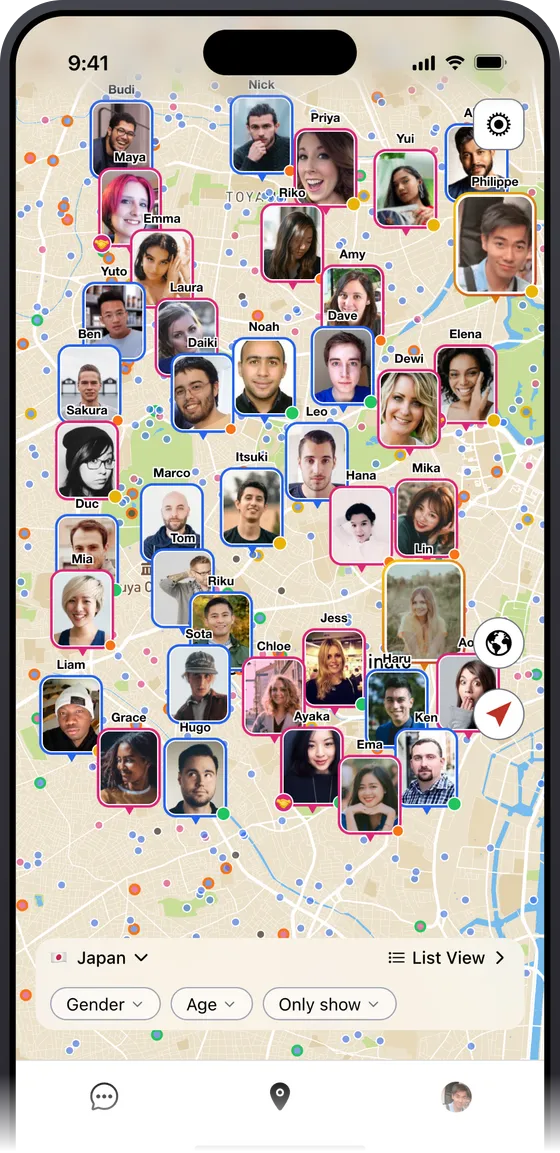 SewaYou city map showing people near you
